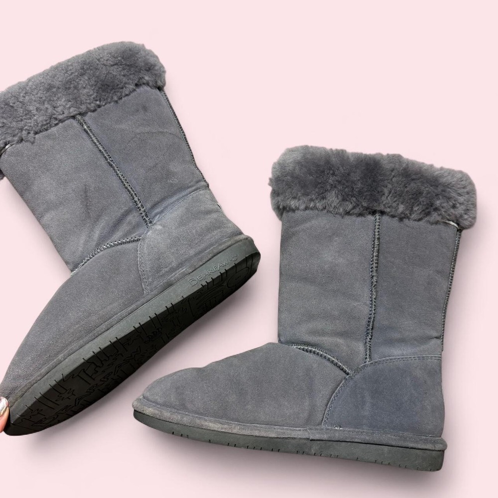 Bearpaw Marissa Grey Suede Sheepskin Wool Winter Boots 1208W Womens 9